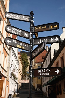 Images Dated 9th October 2008: Europe, Czech Republic, West Bohemia, city of Loket. A street sign in old town of Loket
