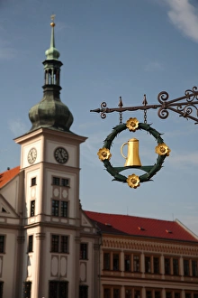 Europe, Czech Republic, West Bohemia, city of Loket. Sign of a beer house with