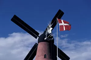 Europe, Denmark, Fyn Island. Country windmill and Inn