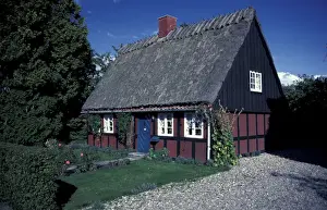 Fyn Island Prints: Europe, Denmark, Fyn Island. Thatched roof cottage