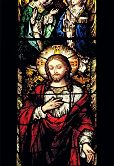 England Prints: Europe, England, Dorchester-on-Thames. A moving stained-glass window is one of many