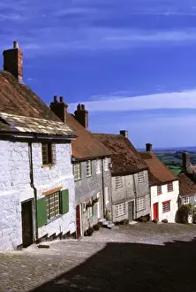 Houses Prints: Europe, England, Gold Hill. The steep street known as Gold Hill tumbles down Shaftesbury s