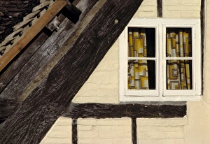 Europe, England, Lacock. Ancient wooden timbers, from the Saxon era, are common in