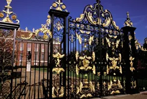 Kensington Prints: Europe, England, London. Gilded gate outside of Kensington Palace