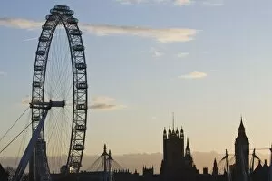 Europe, ENGLAND, London: Houses of Parliament and London Eye / Sunset Silhouette