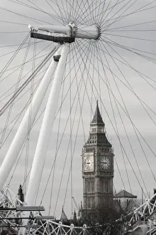 Big Ben Prints: Europe, ENGLAND-London: Southbank- London Eye and Big Ben / Morning