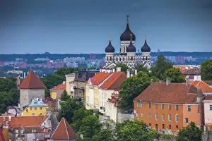 Tallinn Prints: Europe, Estonia, Tallinn. Alexander Nevsky Cathedral and city overview. Credit as