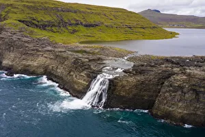 Images Dated 11th August 2020: Europe, Faroe Islands. Aerial view Aerial view of Bosdalafossur