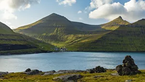 Images Dated 11th August 2020: Europe, Faroe Islands. View of the fjord at Funningsfjordur