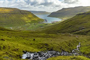 Images Dated 11th August 2020: Europe, Faroe Islands. View of Kollafjordur on the island of Streymoy