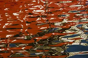 Reflect Prints: Europe, Finland, Helsinki. Abstract reflection of ship on water
