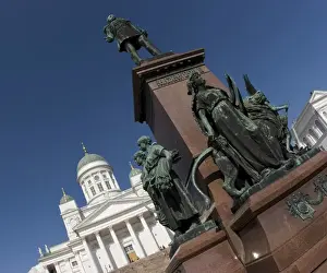 Emperor Prints: Europe, Finland, Helsinki. Senate Square with statue of Emperor Alexander II