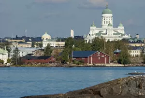 Europe, Finland, Helsinki. Views of city from harbor, including Lutheran Cathedral