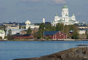 Images Dated 19th August 2006: Europe, Finland, Helsinki. Views of city from harbor, including Lutheran Cathedral