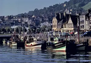 Fishing Town Prints: Europe, France, Honfleur. Dawn comes slowly to the fishing town of Honfleur on
