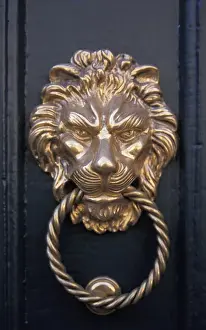 Images Dated 31st August 2011: Europe, France, Jura, Poligny. Ornate lion head door knocker