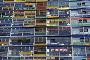 Flat Prints: Europe, France, Lille. Colorful windows of the apartments adjacent to Lille Station