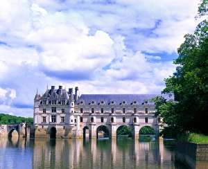 16th Century Prints: Europe, France, Loire Valley. Chateau de Chenonceau, 16th century castle on the River Cher