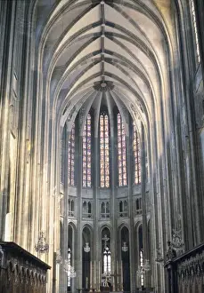 Loiret Prints: Europe, France, Orleans. Sunlight lights the beautiful stained-glass windows in