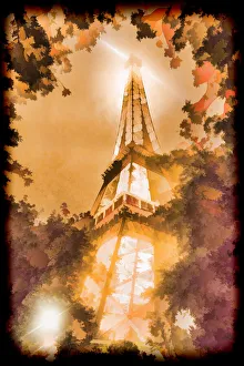 Painterly Prints: Europe, France, Paris. Abstract of Eiffel Tower