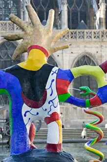 Europe, France, Paris, Beaubourg: Detail of the Stravinski Fountain