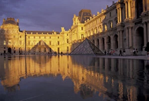 Europe, France, Paris Louvre; shadow of Louvre pyramids