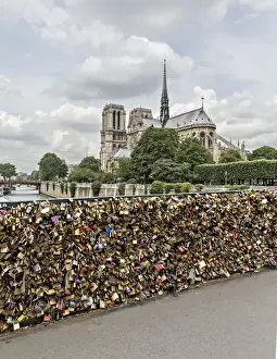 Images Dated 2nd June 2014: Europe, France, Paris. Love locks on Pont de l Archeveche over the Seine