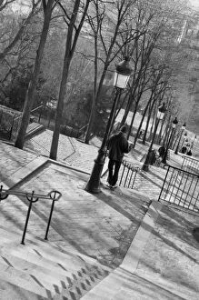 Black and White Collection: Europe, France, Paris, Montmartre: Morning on the Staircase to Montmartre (rue Foyatier)