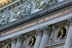 Europe, France, Paris, Opera: Facade Detail of the Opera Garnier