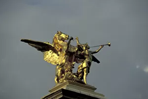 Europe, France, Paris Statue on Alexandre III Bridge