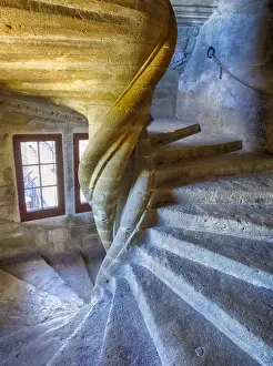Images Dated 14th July 2014: Europe; France; Provence; Lourmarin; Spiral staircas in Chateau de Lourmarin