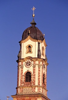 Images Dated 10th April 2006: Europe, Germany, Bavaria, Mittenwald. Church steeple