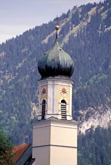 Images Dated 10th April 2006: Europe, Germany, Bavaria, Oberammergau. Church steeple