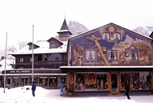 Images Dated 10th April 2006: Europe, Germany, Bavaria, Oberammergau. Store fronts