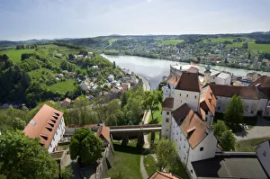Europe, Germany, Bavaria, Passau, view from Oberhaus Fortress, Danube River