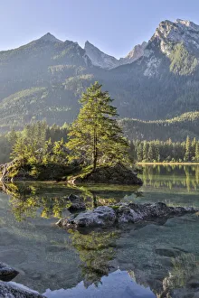 Images Dated 1st June 2020: Europe, Germany, Bavaria, Ramsau bei Berchtesgaden, Lake Hintersee in Morning Light