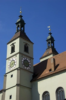 Images Dated 25th April 2009: Europe, Germany, Bavaria, Regensburg, clock tower