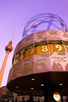 Images Dated 23rd August 2006: Europe, Germany, Berlin. Alexanderplatz, the Universal Clock Urania and television tower