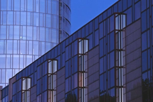 Cologne Prints: Europe, Germany, Cologne (Koln), skyscapers downtown that have window covered exteriors