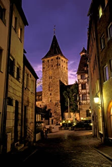 Europe, Germany, Nuremberg. Castle Tower and Durer Square