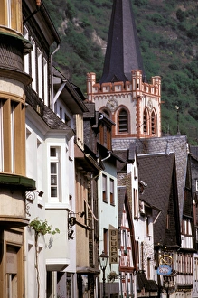 Images Dated 23rd August 2006: Europe, Germany, Rhineland, Pfaltz, Bacharach. Half timbered buildings in town center