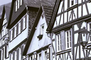 Black And White Prints: Europe, Germany, Rhineland, Pfalz, Bacharach. Half timbered buildings