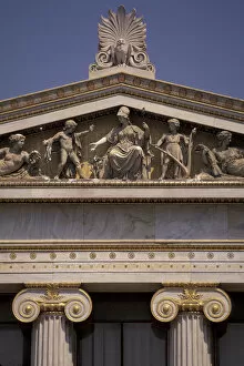 Europe, Greece, Attica, Athens. National Library, Pediment detail