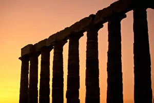 Images Dated 2nd August 2006: Europe, Greece, Attica, Cape Sounion. Temple of Poseidon columns at sunset