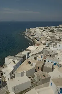 Seafront Prints: Europe, Greece, Dodecanese, Nisyros: overview of capital and main port Mandraki