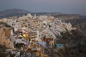 Images Dated 28th June 2005: Europe, Greece, Dodecanese, Santorini: View of Fira as the sun sets