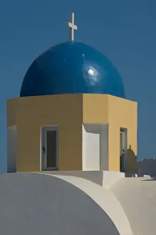 Europe, Greece, Dodecanese, Santorini: blue of the cupola of an inland church
