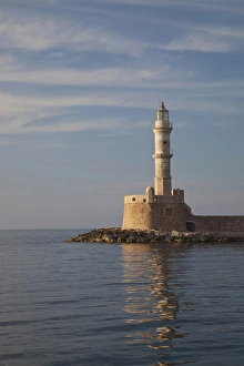 Safety Prints: Europe, Greece, Greek Island, Crete, Chania, Venitian Lighthouse, Harbor, Old Town