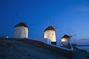 Images Dated 23rd May 2010: Europe, Greece, Greek Island, Mykonos, Hora, Windmill Evening light