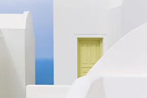 Santorini Prints: Europe, Greece, Imerovigli. White building shapes and door